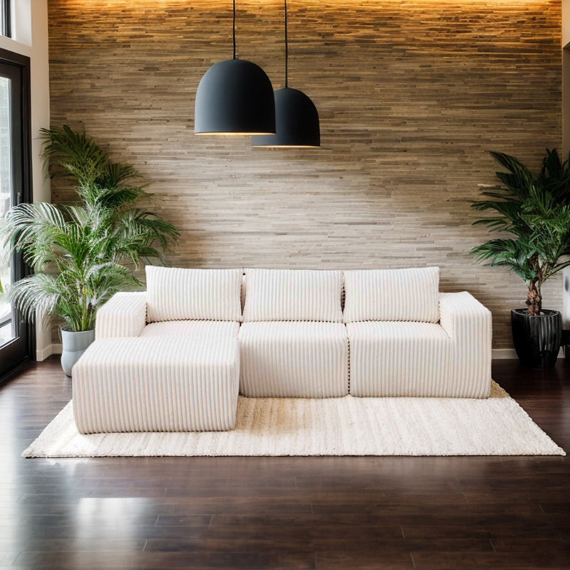 Boneless L-Shape Modular Sectional Sofa, Beige Corduroy