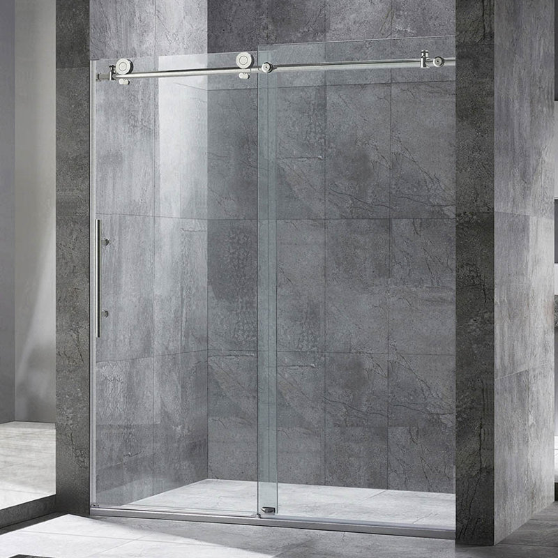 Brushed Nickel Frameless Sliding Shower Door with Clear Glass