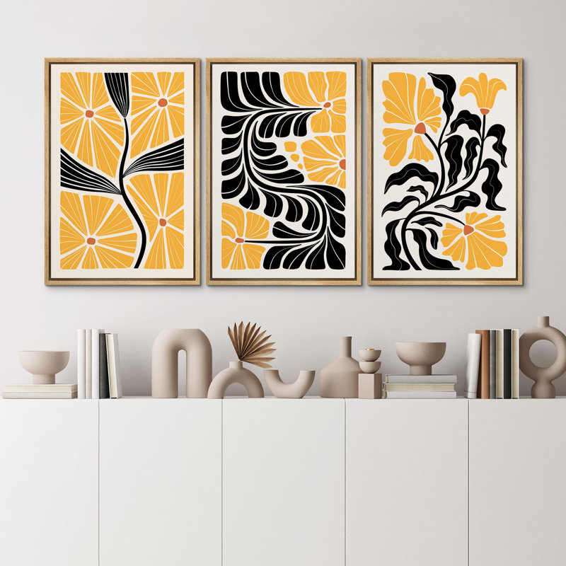 Abstrait, nature, botanique, jaune, noir, désert, décor moderne, calme minimal, détente, confort, H 36 po x l 24 po, Naturel