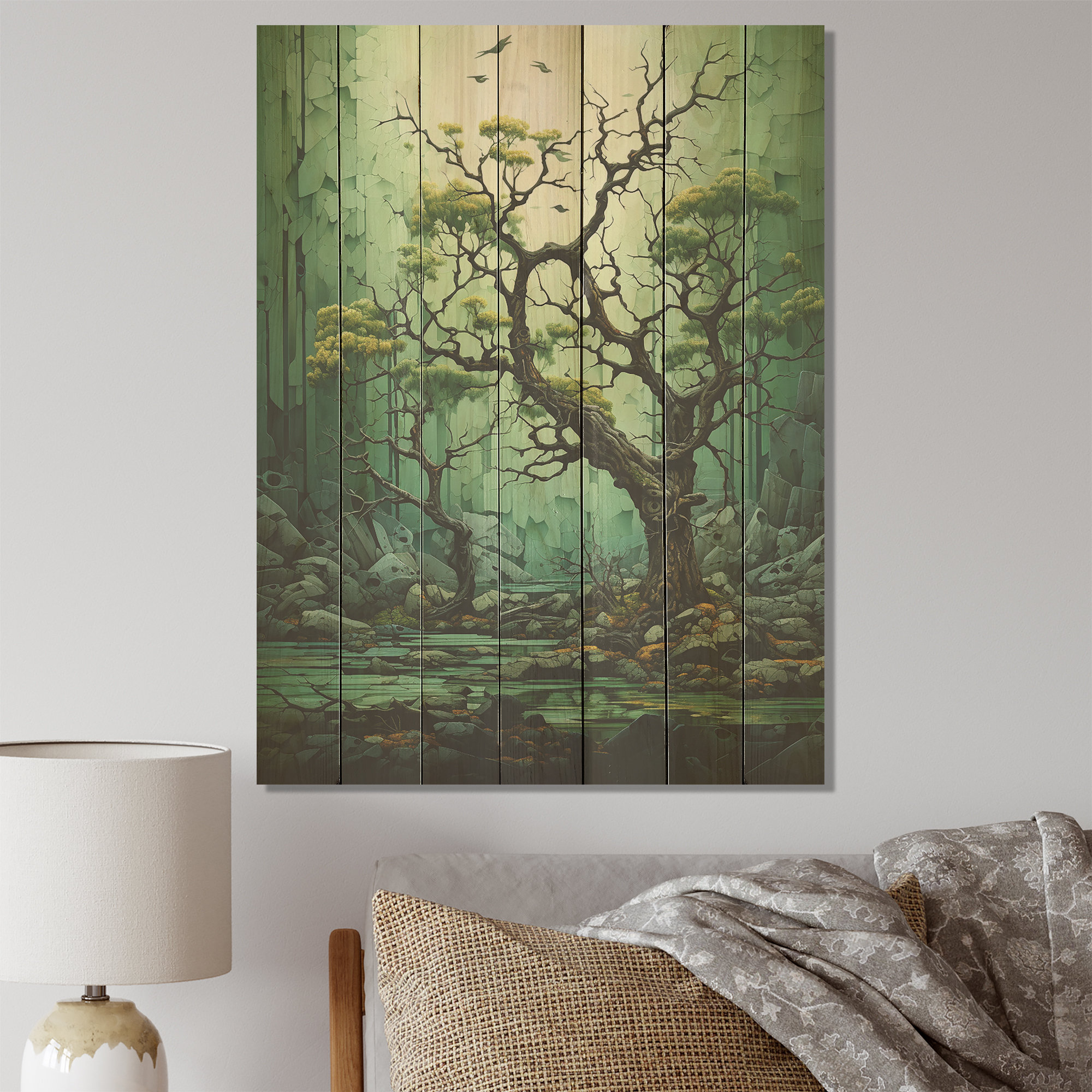 Millwood Pines Green Spring Blooms Tree Forest II - Tree On Wood Print ...