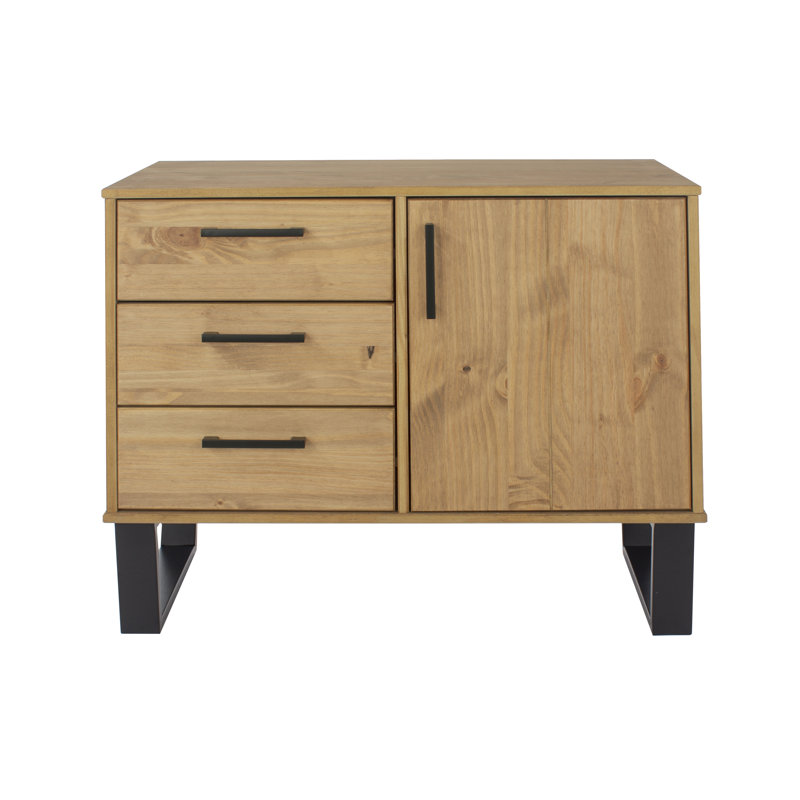 Elad Sideboard, 3 Drawers and 1 Door, industrial design, Antique wax, Pine