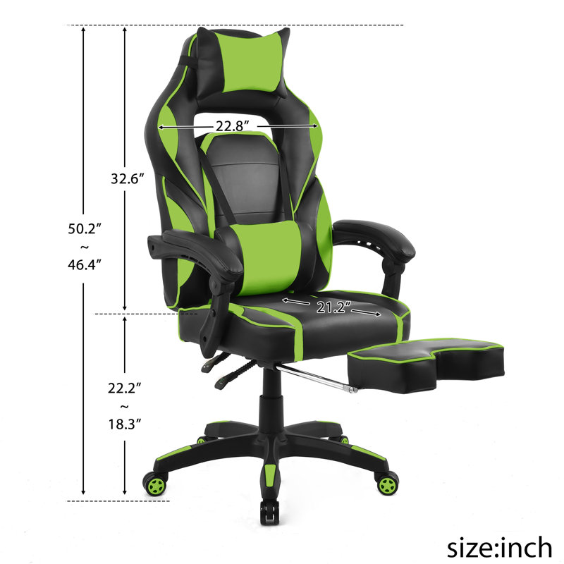 Fauteuil de jeu à haut dossier de style course, Vert