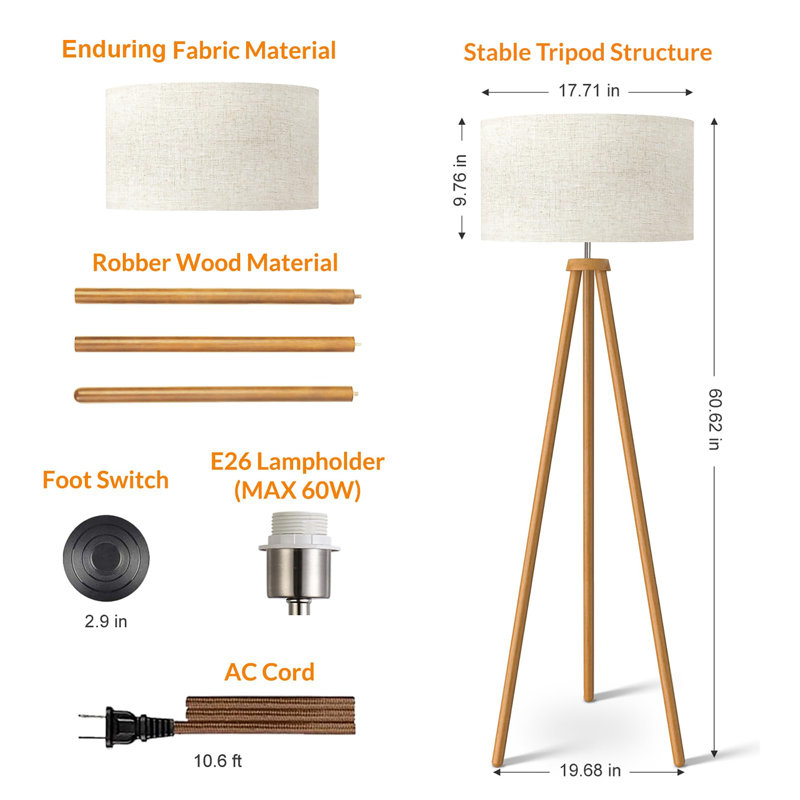 Wood Tripod Floor Lamp, Brown