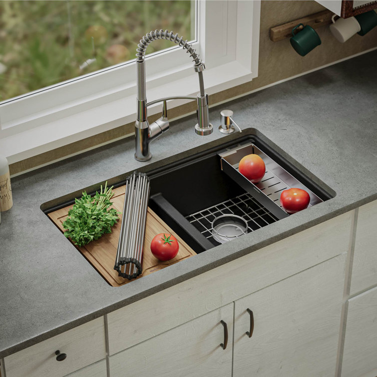 Quartz Undermount Sinks 32.5'' L Undermount Double Bowl Kitchen Sink