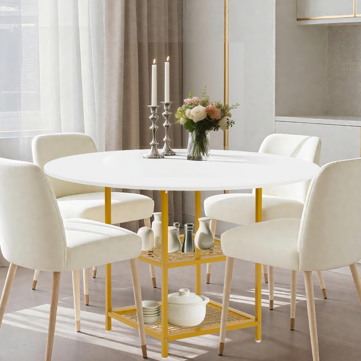 Ebern Designs 47" Round Dining Table for 4 – Wood Kitchen Table with ...