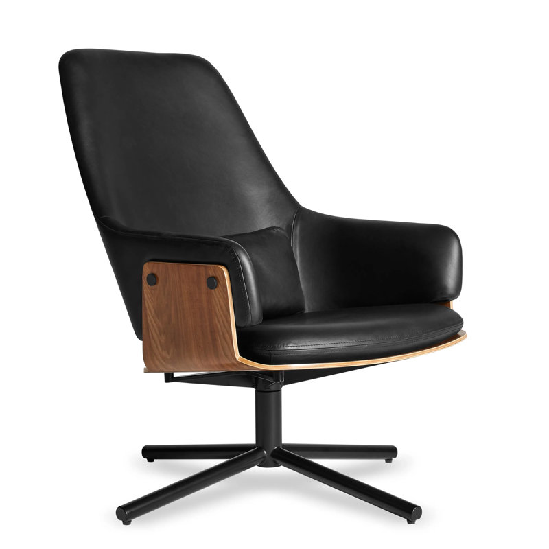 Lock Swivel Lounge Chair, Onyx Leather, Black