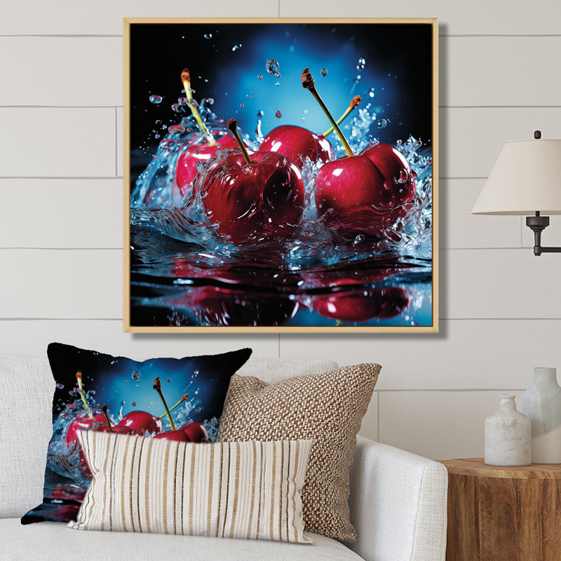 Cherry Eclipse 2 - Art mural cerise, H 36 po x l 36 po x P 1,5 po, Cadre flottant brun