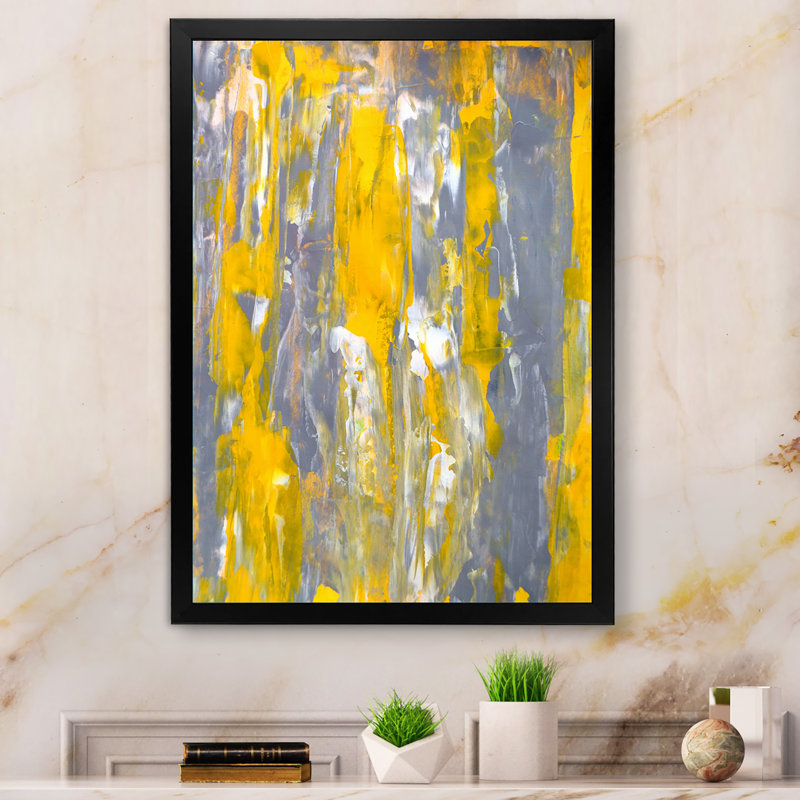«Gray and Yellow Merging Abstract VII», reproduction d'art moderne et contemporaine sur toile, H 20 po x l 12 po x P 1,5 po