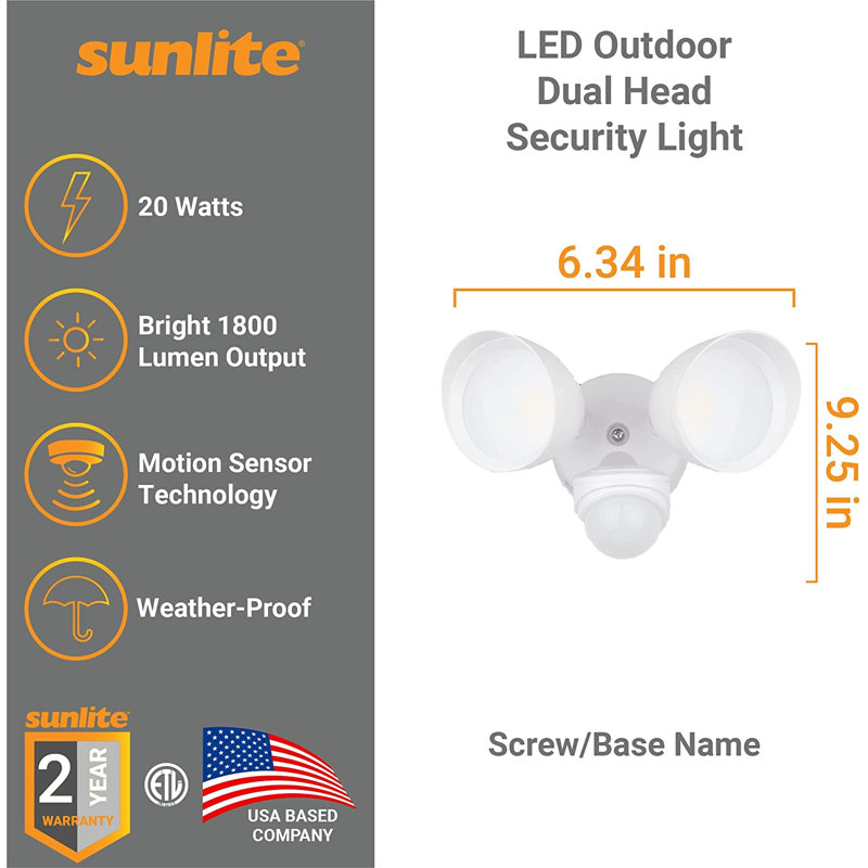 LED Wall Light, White, 6.34" H x 7.6" W x 9.25" D