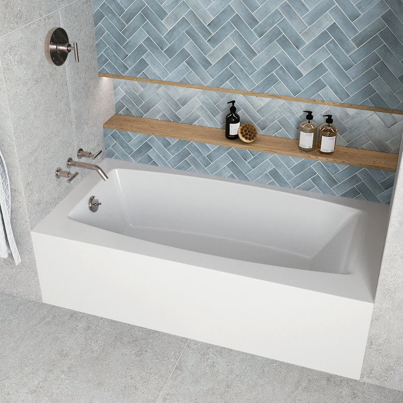 Streamline 60 in. x 30 in. Acrylic Right-Hand Drain Alcove Bathtub in Glossy White With External Drain, Brushed Nickel