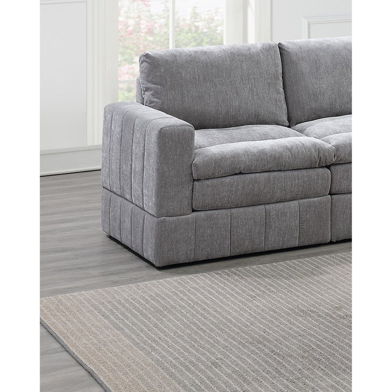 - 5Pc Seating Collection: F8934 Corner Chair, F8935 Armless F8936 , Gray Fabric, Robust Wood Frame Structure Sitting Furniture: Stable