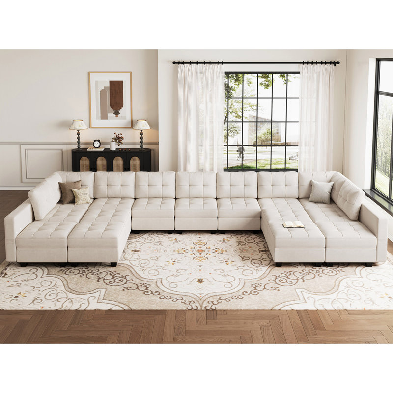 Canapé modulaire rembourré 16 pièces Soneson, Velours beige