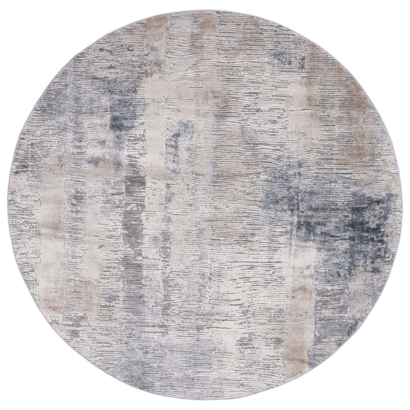 Abstract Beige/Grey Area Rug, Round 6'7"