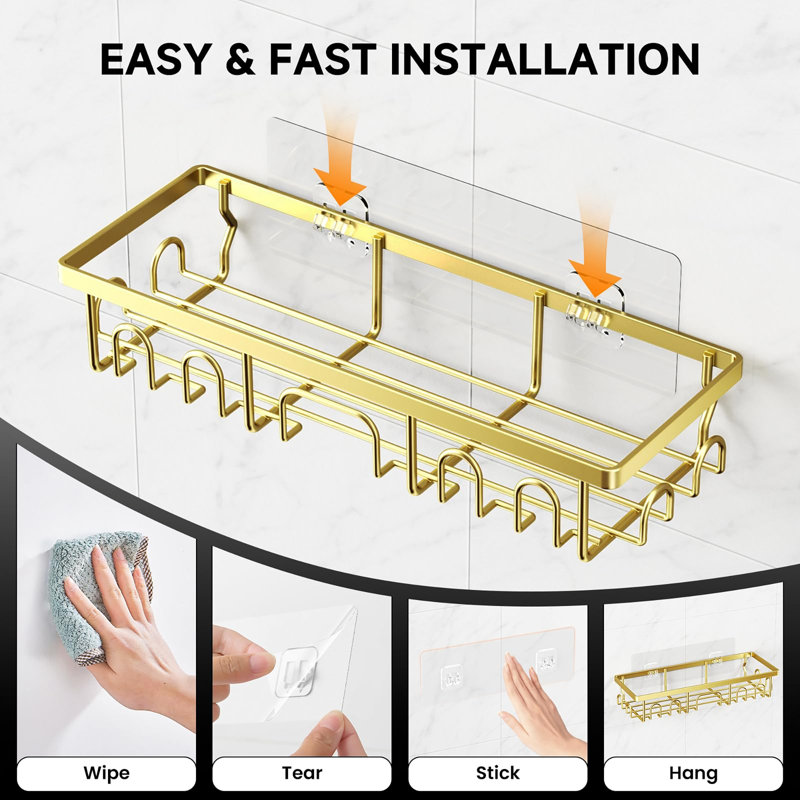 Adhesive Stainless Steel Shower Caddy, Gold