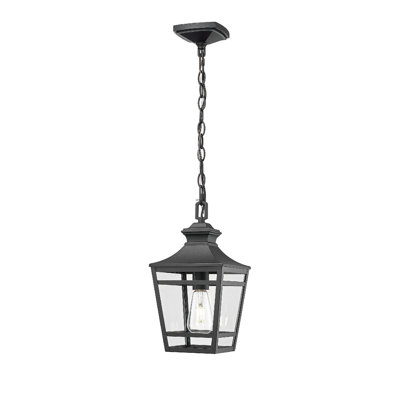 Luminaire suspendu d'extérieur à douille E26, luminaire suspendu d'extérieur moderne de 14,5 po avec verre transparent, lustre extérieur en métal noir de style campagnard pour vestibule (1 paquet)