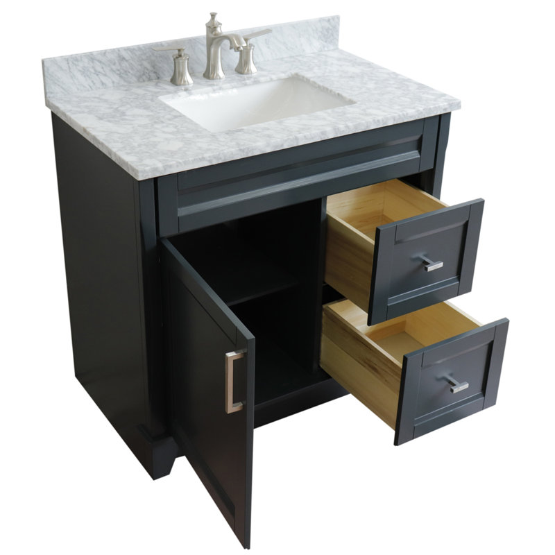 Ensemble de meuble-lavabo simple 37 po Tihomir, Gris foncé, Marbre de Carrare blanc