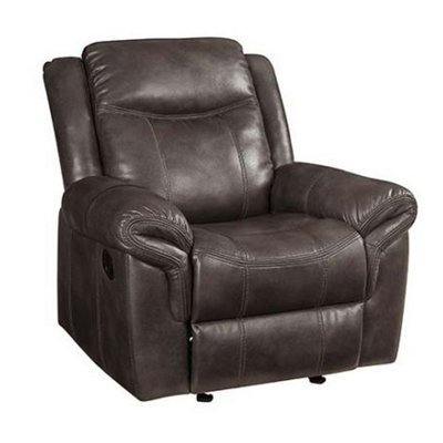 Glider Recliner with Leatherette Upholstery and Pillow Arms, Brown -  Red Barrel Studio®, 89C0778608A641DFB7D064FB27D8033D