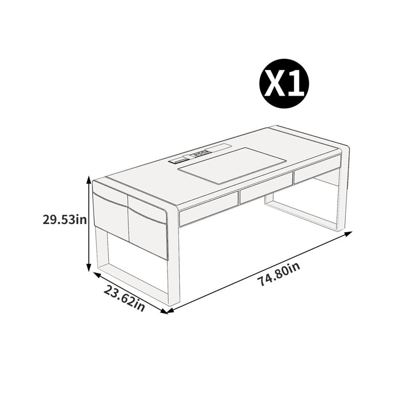 Bureau haut de gamme American, Gris clair, H 29,53 po x l 74,8 po x P 23,62 po