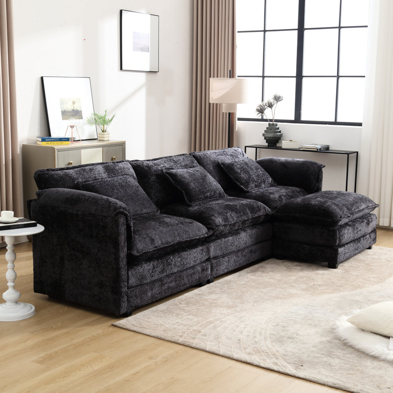 Canapé modulaire en forme de L de 112 po, canapé-lit modulaire en chenille Boucle avec canapé-lit très grand et amovible en mousse haute résilience, pieds en bois massif