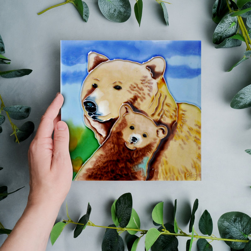 Plaque chauffante murale en céramique 8 po x 8 po pour maman et bébé ours
