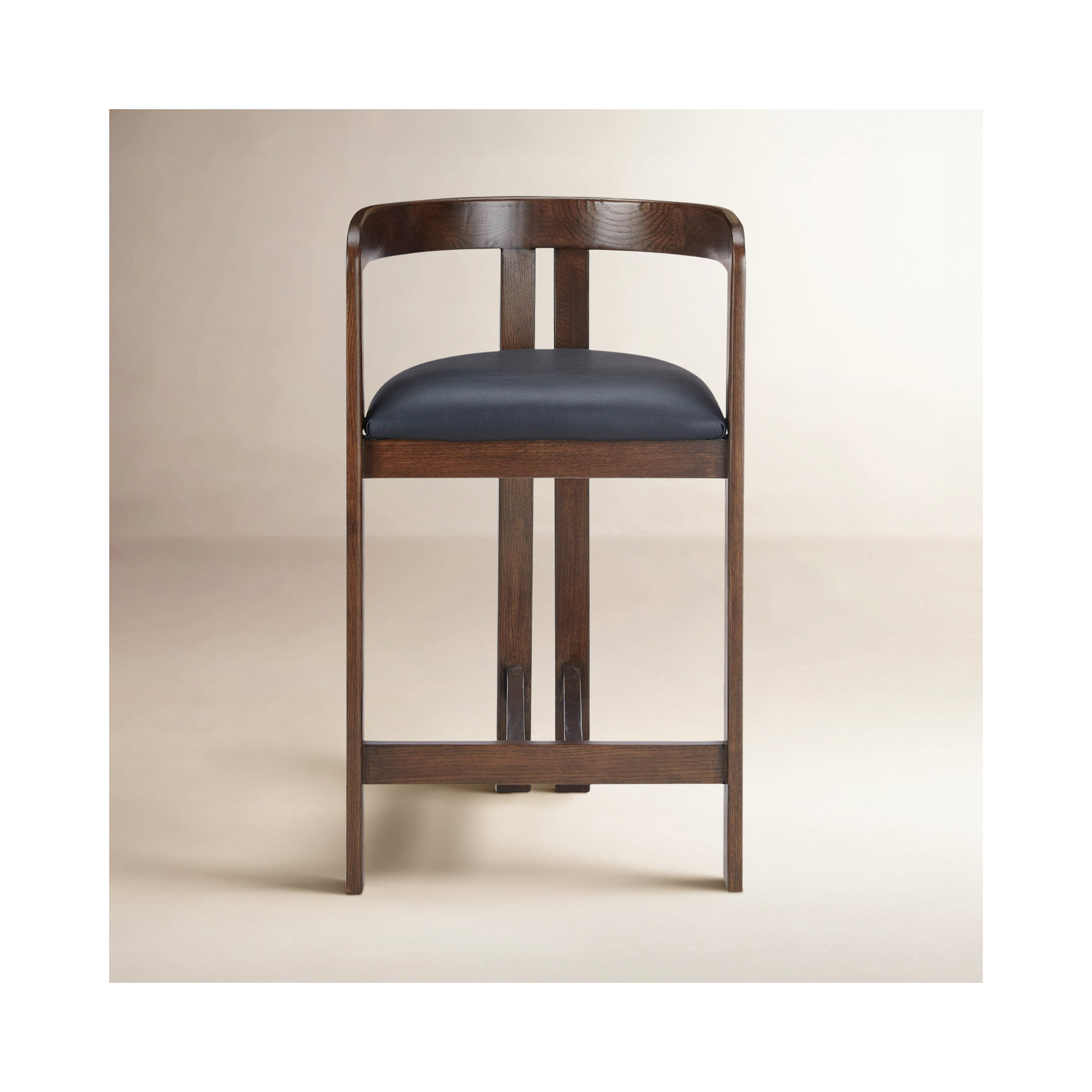 Lulani 25.7 Counter Stool, Black Faux Leather / Brown Oak Frame