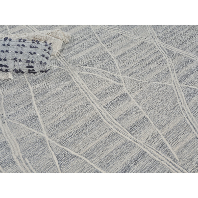 Exquisite Rugs Tangiers Handmade Hand-Tufted New Zealand Wool On Canvas Gray/Ivory Area Rug, Rectangle 9' x 12'