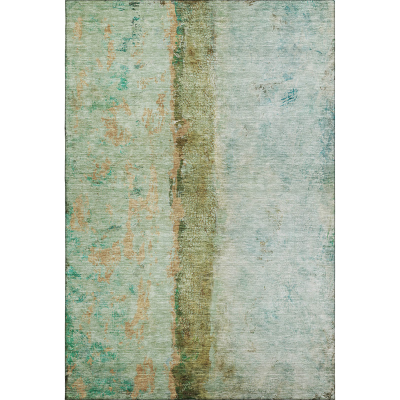 Premium Machine Washable Cerrito AMF605 Green Rug, Rectangle 8' x 10'