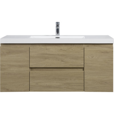 Meuble-lavabo flottant 48 po avec lavabo, meuble-lavabo mural moderne avec lavabo en résine et tiroirs à fermeture en douceur 48 po