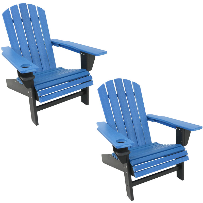 Ensemble de 2 chaises Adirondack en PEHD toutes saisons avec porte-gobelet - bleu / noir, Bleu et noir