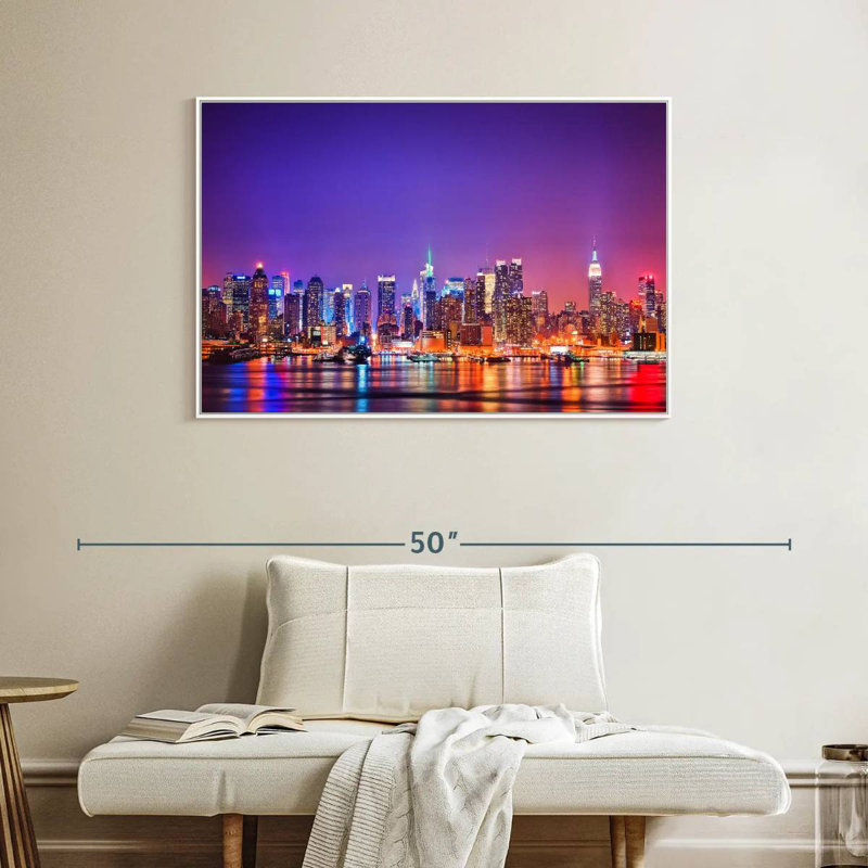 New York, la nuit, Cadre flottant blanc, 40 po x 27 po
