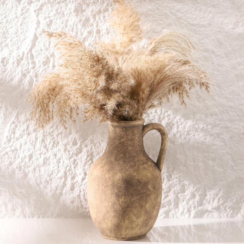 Large Ceramic Flower Vase For Home Decor - Handcrafted Rustic Table Vase For Fresh Or Dried Flowers, Modern Farmhouse Centerpiece For Living Room, Bedroom, Office, Kitchen, And Dining Table