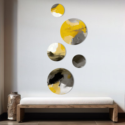 Moutarde jaune et gris vif II - décoration murale abstraite en métal