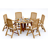 6 Seats 7 Pcs Grade-A Teak Wood Dining Set: 48" Round Butterfly Table And 6 Ashely Folding Reclining Arm Chairs #11AS0906