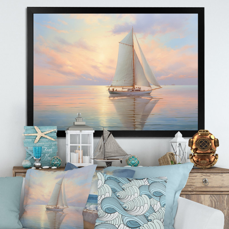 Sailboat Sailing Serenade II - Sailing Boat Wall Art Prints, H 24 po x l 32 po x P 1 po, Cadre simple noir