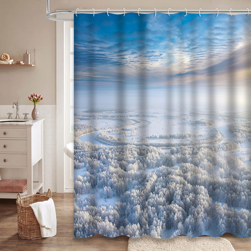 Rideau de douche avec 12 crochets Winter Forest Snow Sunrise River, L 72 po x l 72 po