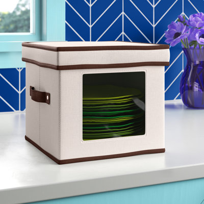 Burnie China Plate Storage Box, Holds 12 Dessert Plates or Bowls, Windowed Panel, Sturdy Frame and Reinforced Handles, Felt Cushions, Fully Removable Lid