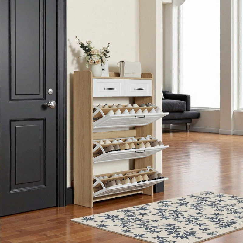 Rotating Shoe Cabinet With 3 Drawers For Large Storage