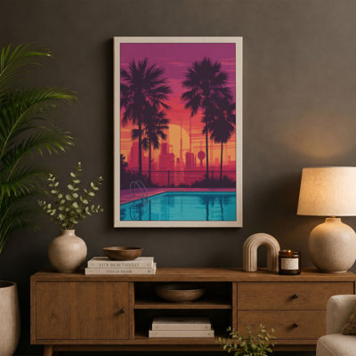 Tropical Sunset Poolside Retro - Wrapped Canvas