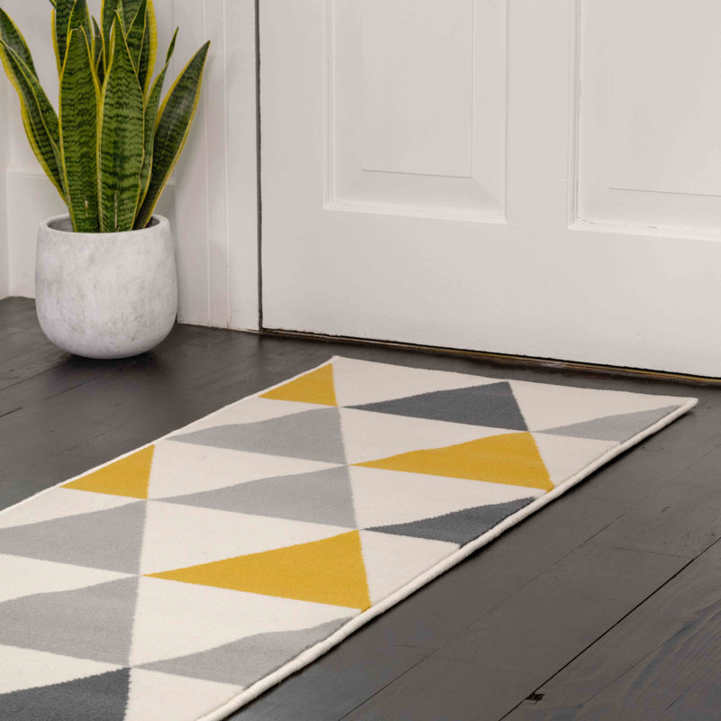 Zhora Tufted Ochre Grey Geometric Rug, Runner 60 x 240cm