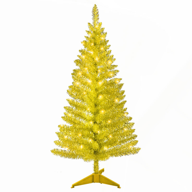 Arbre de Noël 4 pi avec 50 lumières UL et 122 pointes en PVC - parfait pour les petits espaces et la décoration intérieure