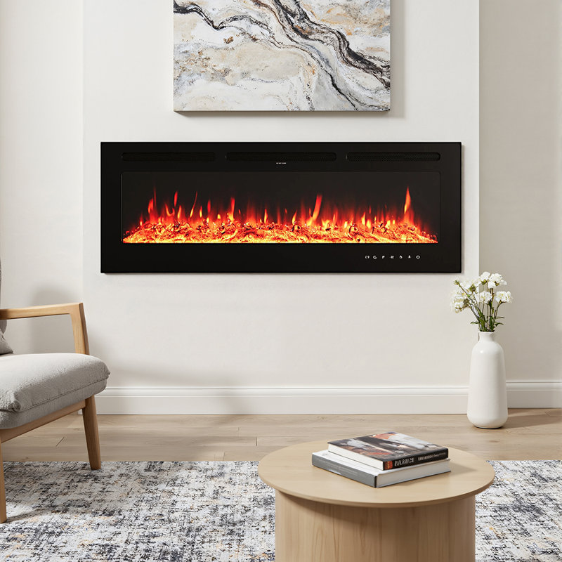 Symple Stuff Black Electric Fireplace, 54.4 cm H x 152.4 cm W x 14 cm D