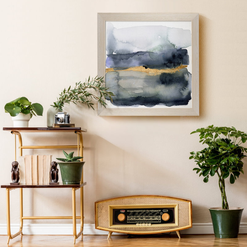 Indigo doré, reproduction d’art sur toile encadrée, H 31,5 po x l 31,5 po x P 1,5 po, Cadre blanc