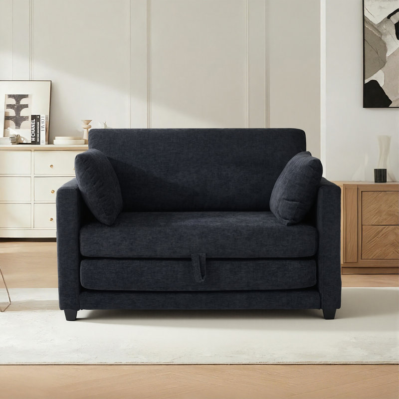 52'' Chenille Upholstered Loveseat Pull-out Sleeper Chair Accent Chair Bed For Small Spaces, Black
