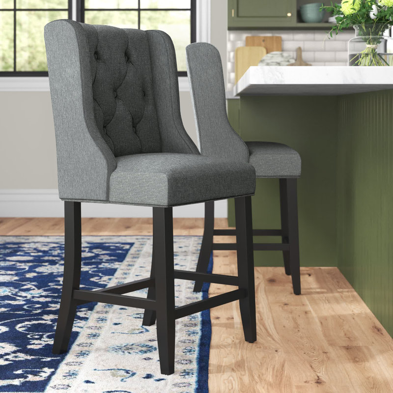 Tabouret capitonné en tissu Baronet, gris, Tabouret de bar (hauteur de 26,5 po), 2