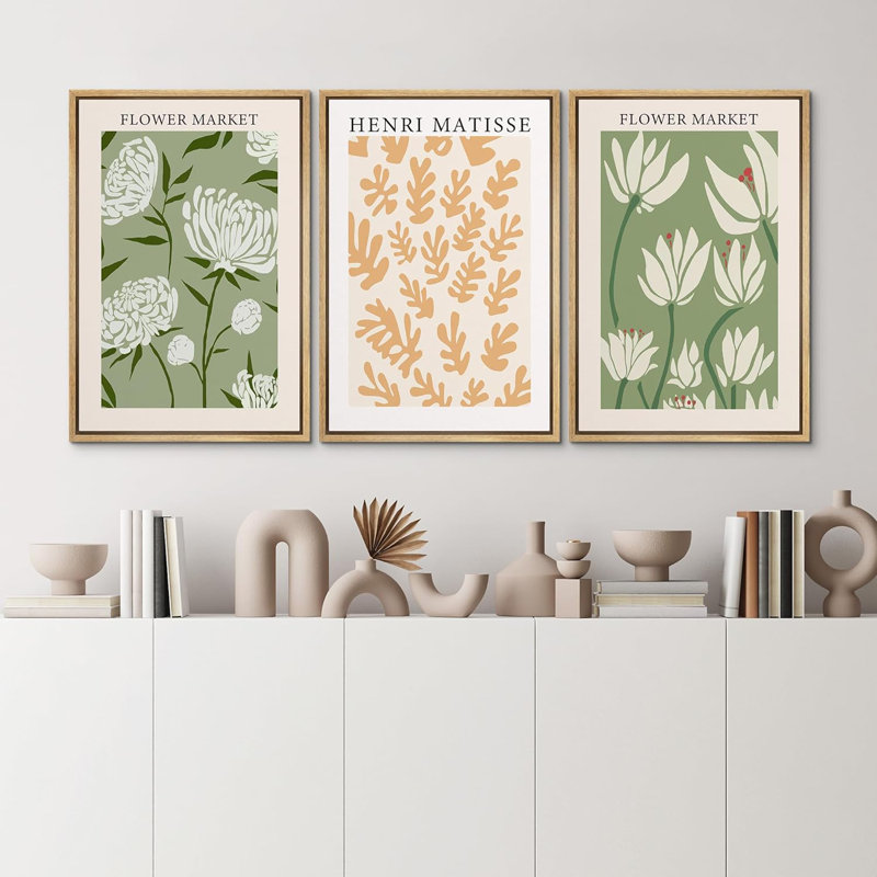 Œuvre d'art classique 3 pièces, marché aux fleurs Henri Matisse, H 24 po x l 16 po x P 1,5 po, Naturel