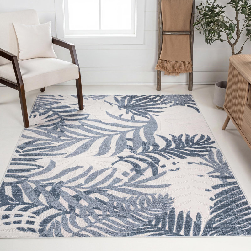Tapis intérieur / extérieur Tropics, Cream/Dark Blue, Rectangle 5 pi 3 po x 7 pi 7 po