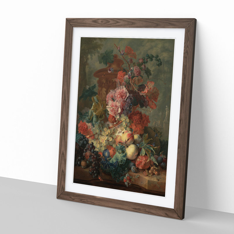 Still Life with Flowers and Fruit Vol.4 by Jan Van Huysum - Picture Frame Painting, 90cm H x 65cm W x 2cm D, Walnut