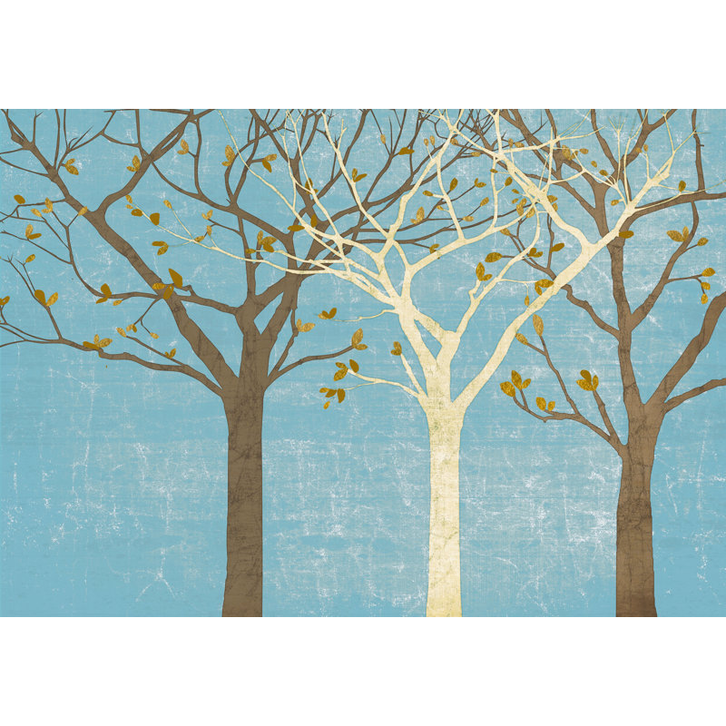 Silhouetted Trees Aqua - Wrapped Canvas Print, 30cm H x 46cm W x 3.8cm D