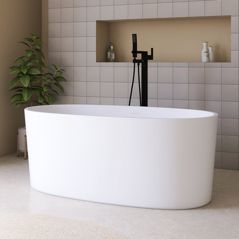 Baignoire de trempage autoportante 59 po en acrylique blanc brillant 59 po