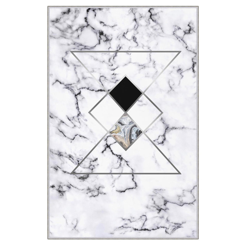 Tapis rectangulaire blanc en polyester tissé à la machine 3 pi 3 po x 4 pi 11 po Joulane